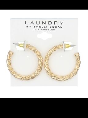 Laundry By Shelli Segal Gold Twisted Beaded Hoop Earrings